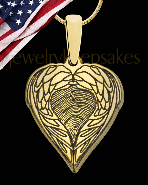 Gold Sterling Silver Wings Thumbprint Pendant