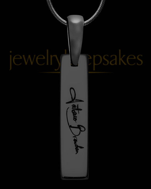 Black Sterling Silver Small Bar Thumbprint Pendant with Signature on Back