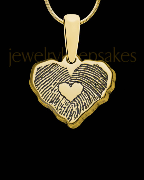 Gold Sterling Cut Petite Heart Thumbprint Pendant with Signature on Back