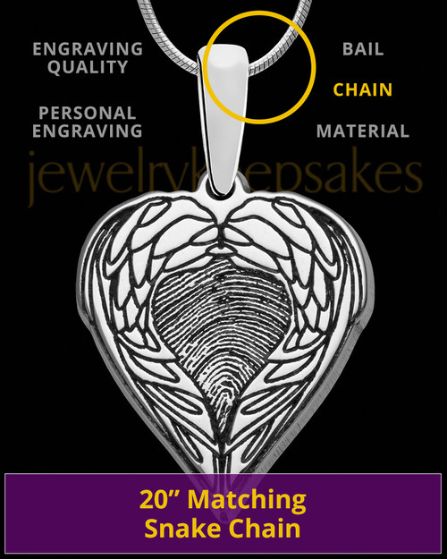 Solid 14K White Gold Wings Thumbprint Pendant