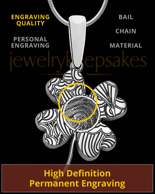 Solid 14K White Gold Four Leaf Clover Thumbprint Pendant