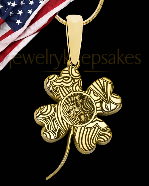 Solid 14K Gold Four Leaf Clover Thumbprint Pendant