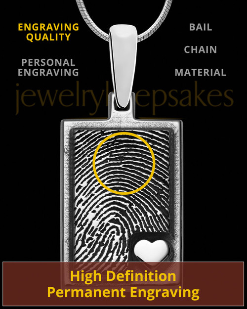 Solid 14K White Gold Rectangle with Raised Thumbprint Pendant