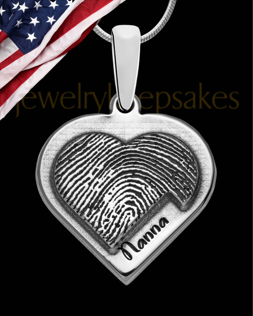 Solid 14K White Gold Raised Heart Thumbprint Pendant