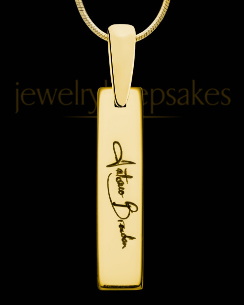 Solid 14K Gold Silver Small Bar Thumbprint Pendant with Signature on Back