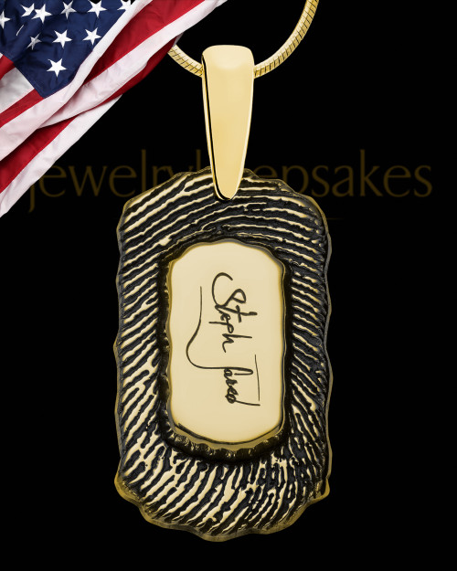 Solid 14K Gold Small Signature Dog Tag Thumbprint Pendant