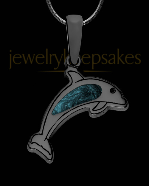 Dainty Dolphin Black Finish with Teal Ash Jewelry