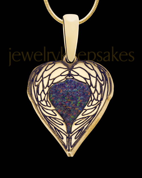 Heart In Flight Gold Plated with Black Blaze Opal Ash Jewelry