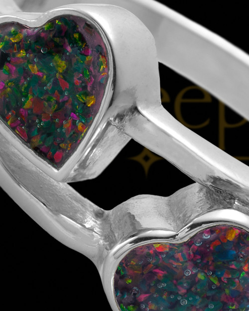 Ladies Finchley Black Blaze Opal Silver Ash Ring