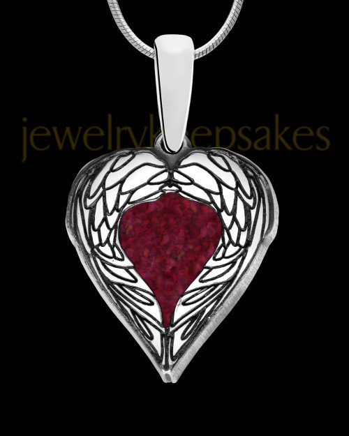 Solid 14K White Gold Heart In Flight with Garnet Pearl Opal Ash Jewelry