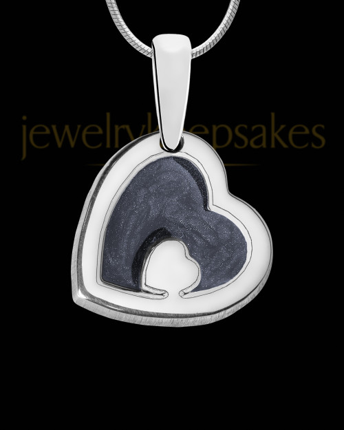 Solid 14K White Gold Heart Within with Graphite Ash Jewelry