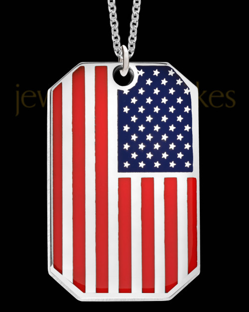 Solid 14K White Gold American Flag Ash Jewelry