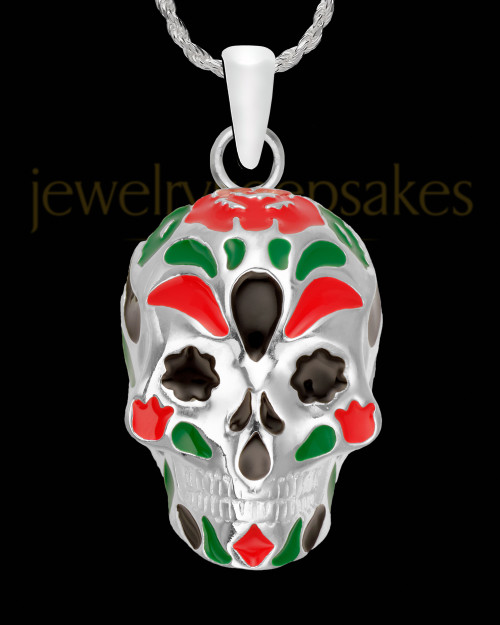 Sterling Silver Colorful Day Of The Dead Cremation Necklace