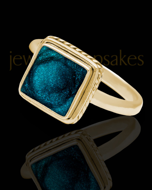 Solid 14K Gold Ladies Calliope with Teal Ash Ring