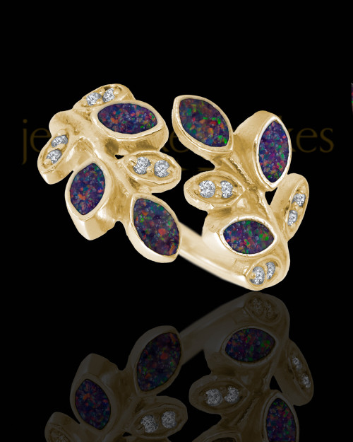 Solid 14K Gold Ladies Felicity Black Blaze Opal Ash Ring