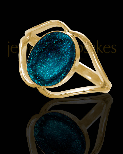 Solid 14K Gold Ladies Yardley with Teal Ash Ring