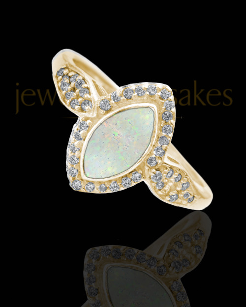 Solid 14K Gold Ladies Prentiss Crushed Linen Opal Ash Ring