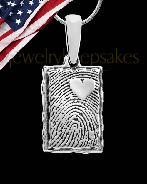 Custom Sterling Silver Rectangle Thumbprint Pendant With Signature