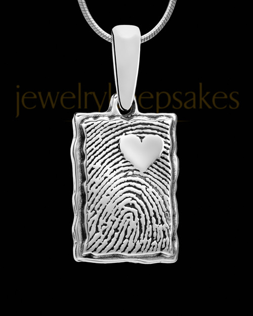 Solid 14k White Gold My Love Rectangle Thumbprint With Signature Pendant