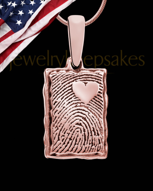 My Love Rose Gold Plated Rectangle Thumbprint With Signature Pendant