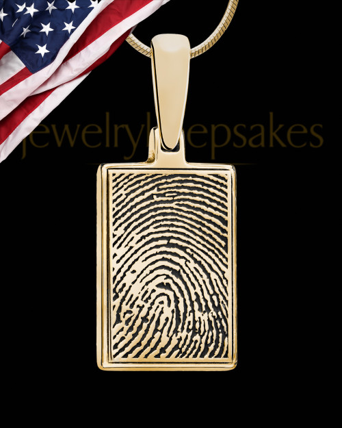 Solid 14k Gold Rectangle Thumbprint With Signature Pendant