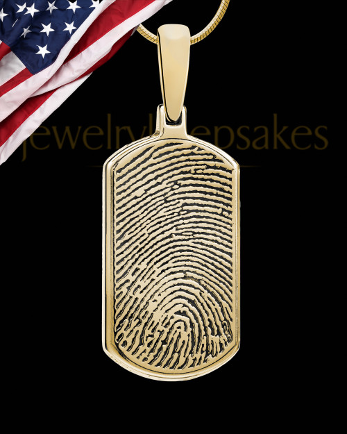 Solid 14k Gold Dog Tag Thumbprint With Signature Pendant