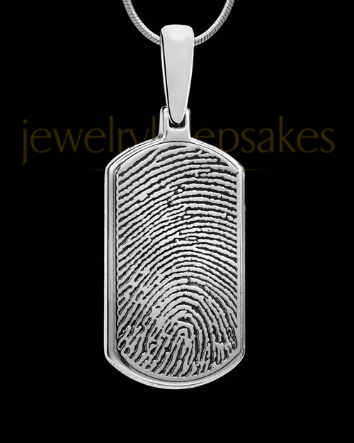 Sterling Silver Dog Tag Thumbprint With Signature Pendant