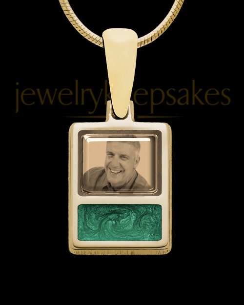 14K Gold Photo Rectangle with Olive Ash Jewelry