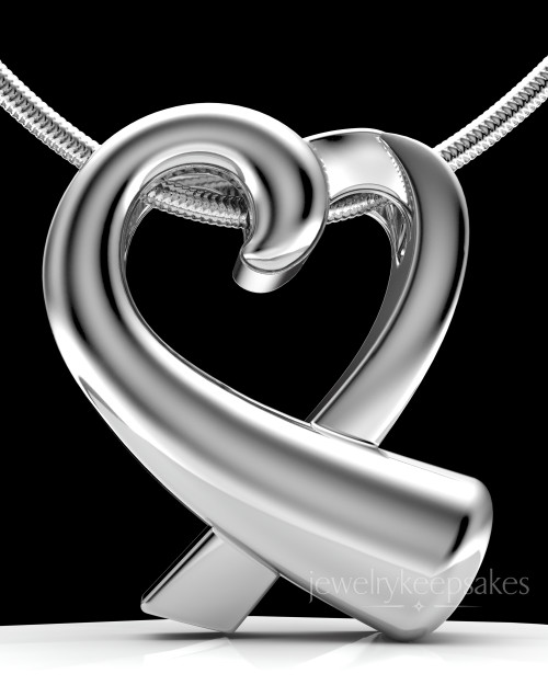 Sterling Silver Ribboned Heart Permanently Sealed Waterproof Cremation Pendant