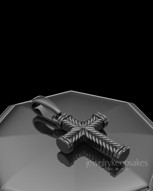 Black Plated Braided Cross Permanently Sealed Waterproof Keepsake Jewelry