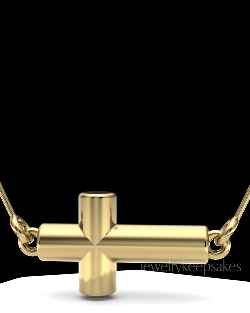 Gold Plated Horizontal Cross Permanently Sealed Keepsake Jewelry