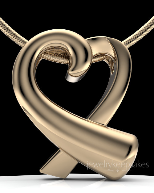 Solid 14k Gold Ribboned Heart Permanently Sealed Remembrance Pendant