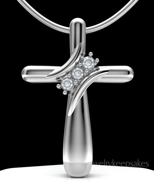 Sterling Silver Elegant Cross Permanently Sealed Waterproof Cremation Pendant