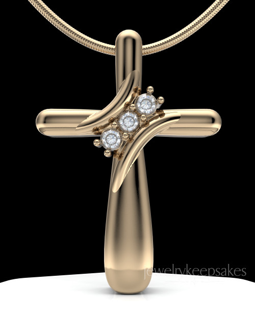 Solid 14k Gold Elegant Cross Permanently Sealed Cremation Pendant