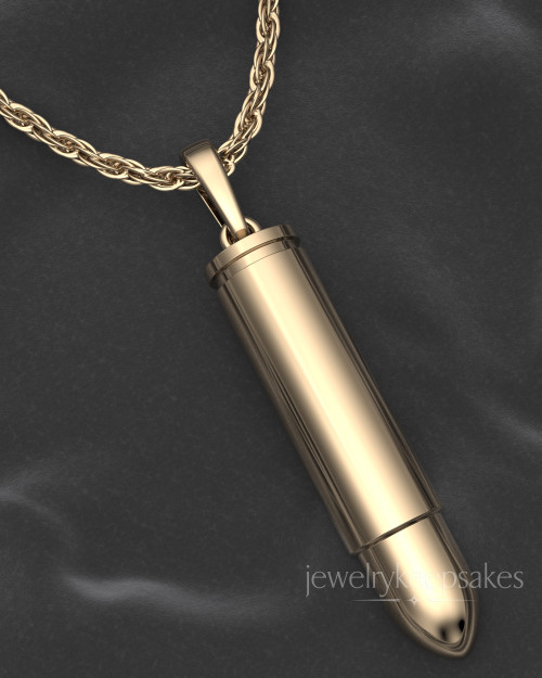 Solid 14k Gold Bullet Permanently Sealed Waterproof Cremation Pendant