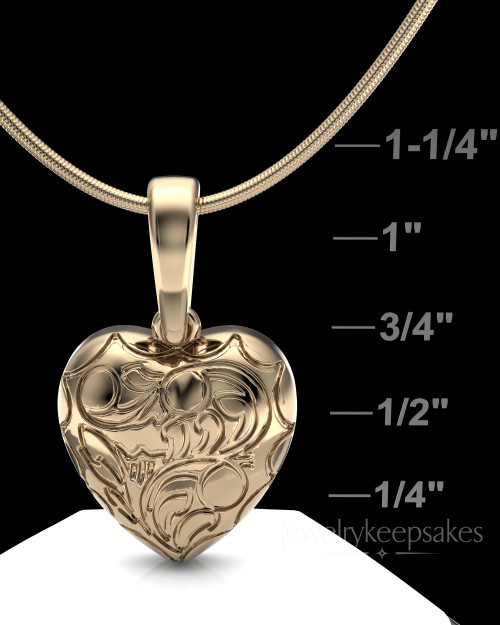 Solid 14k Gold Etched Heart Permanently Sealed Waterproof Cremation Pendant