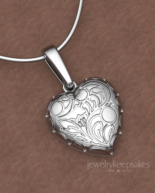 Solid 14k White Gold Etched Heart Permanently Sealed Waterproof Cremation Pendant