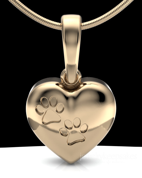 Solid 14k Gold Heart with Paws Permanently Sealed Waterproof Cremation Pendant
