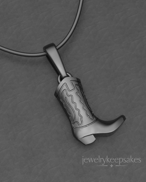 Black Plated Cowboy Boot Permanently Sealed Waterproof Cremation Pendant