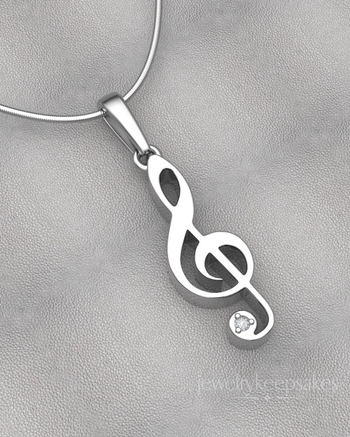 Solid 14k White Gold Musical Note Permanently Sealed Waterproof Cremation Pendant