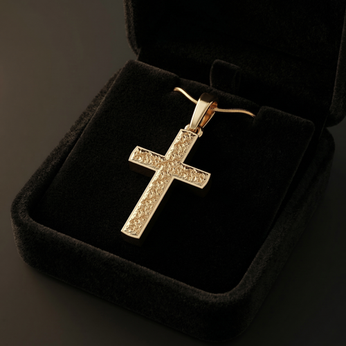 Gold Plated Textured Cross Permanently Sealed Waterproof Cremation Pendant