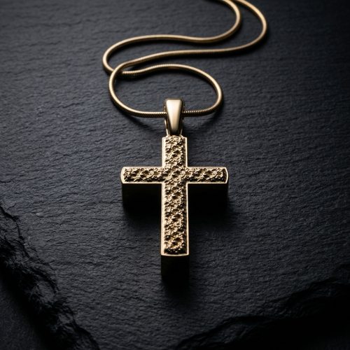 Gold Plated Textured Cross Permanently Sealed Waterproof Cremation Pendant