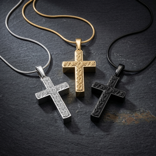 Gold Plated Textured Cross Permanently Sealed Waterproof Cremation Pendant