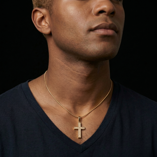 Gold Plated Textured Cross Permanently Sealed Waterproof Cremation Pendant