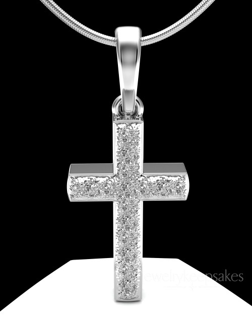 Solid 14k White Gold Textured Cross Permanently Sealed Waterproof Cremation Pendant