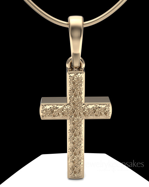 Solid 14k Gold Textured Cross Permanently Sealed Waterproof Cremation Pendant