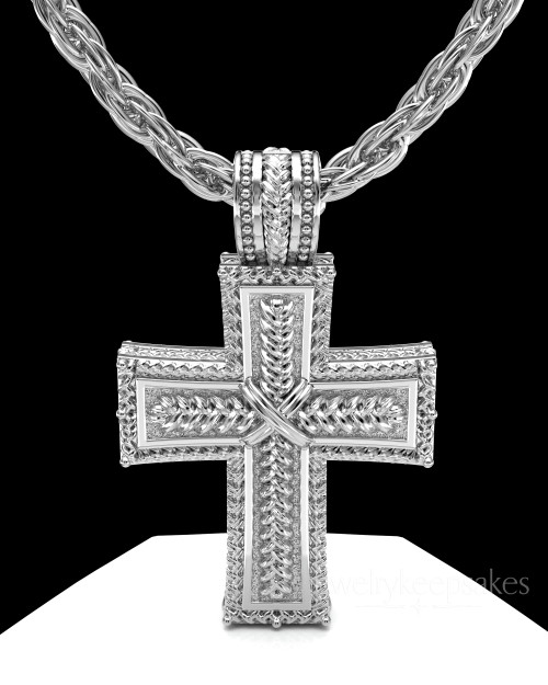 Sterling Silver Inset Cross Permanently Sealed Waterproof Cremation Pendant