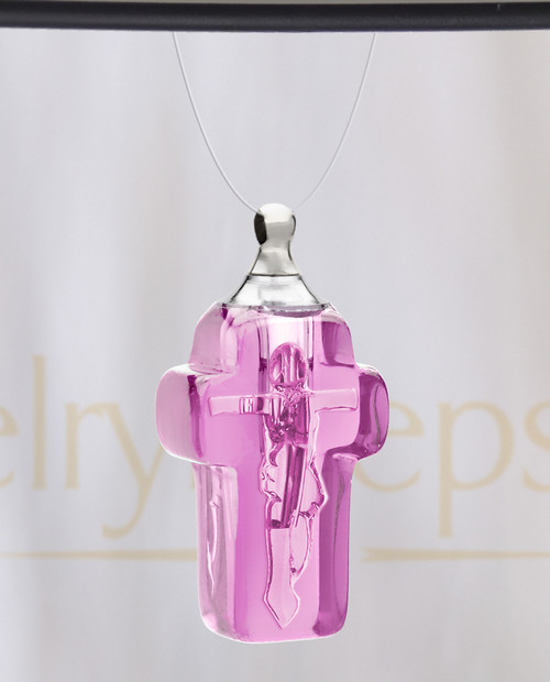 Pink Faithful Cross Glass Reflection Pendant