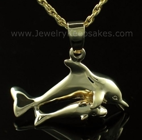 Keepsake Urn Jewelry Gold Plated Dolphin with Baby