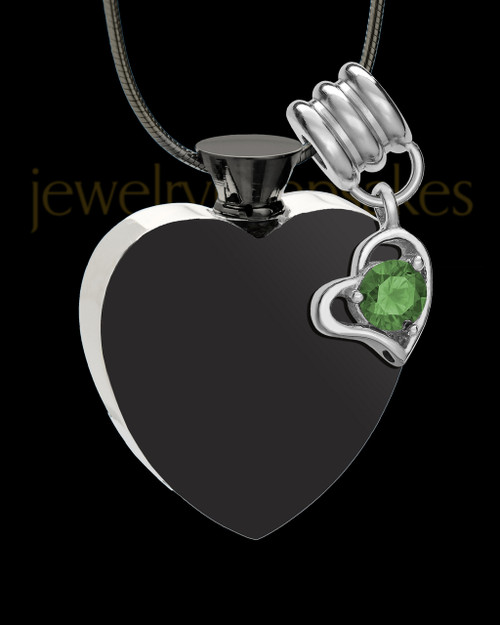 Black and Stainless Steel May Enamored Heart Cremation Keepsake